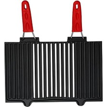 Metal Döküm Mangal Izgarası, Çift Silikon Kulplu, 40 x 25 x 0.7 cm