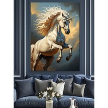 Mushen Studio Mushen Studıo Şahlanan Beyaz Unicorn At Dekoratif Kanvas - Mdf Ahşap Tablo
