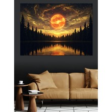 Mushen Studıo Karanlık Göl Günbatımı Dekoratif Kanvas - Mdf Ahşap Tablo