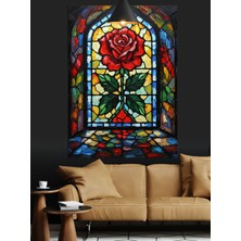 Mushen Studio Mushen Studıo Vitray Gül Kırmızı Çiçek Dekoratif Kanvas - Mdf Ahşap Tablo
