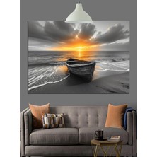Mushen Studıo Siyah Beyaz Gün Batımı Kayık Dekoratif Kanvas - Mdf Ahşap Tablo