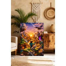 Mushen Studıo Pamuklu Kanvas Tablo - Minecraft Temalı Steve ve Creeper Oyuncu Odası Dekoru