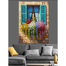 Mushen Studio Mushen Studıo Mor Çiçekli Pencere Manzarası Dekoratif Kanvas - Mdf Ahşap Tablo