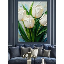 Mushen Studıo Beyaz Lale Çizimi Dekoratif Kanvas - Mdf Ahşap Tablo