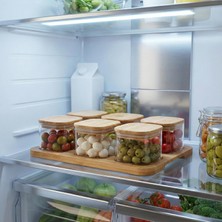 6'lı Bambu Kapaklı Cam Kahvaltılık Seti | Ahşap Standlı (36X23 Cm) | Şık Tezgah Üstü Baharat ve Kuruyemiş Düzenleyici Kavanoz