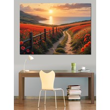 Mushen Studıo Gün Batımında Kırmızı Yol Dekoratif Kanvas - Mdf Ahşap Tablo