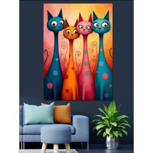 Mushen Studio Mushen Studıo Renkli Kedi Ailesi Dekoratif Kanvas - Mdf Ahşap Tablo