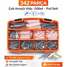 CIVTEX CİVATA CIVTEX 342 Parça Vida Dübel Pul Seti – DIN 7505 Sunta Vidası – Organizer Takım Kutusu