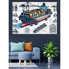 Mushen Studıo Konteyner Gemisi Çizimi Dekoratif Kanvas - Mdf Ahşap Tablo