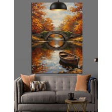 Mushen Studıo Sonbahar Manzara Nehir Köprü Dekoratif Kanvas - Mdf Ahşap Tablo