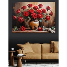 Mushen Studıo Vazoda Kırmızı Güller Dekoratif Kanvas - Mdf Ahşap Tablo