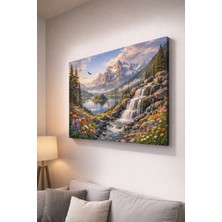 Mushen Studıo Şelale ve Dağ Manzaralı Doğa Temalı Pamuklu Kanvas Tablo