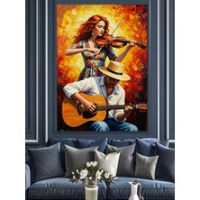 Mushen Studio Mushen Studıo Gitar ve Kadın Kemancı Dekoratif Kanvas - Mdf Ahşap Tablo