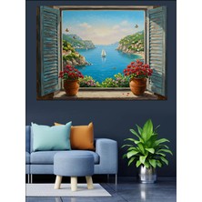 Mushen Studıo Pencereden Mavi Deniz Manzarası Dekoratif Kanvas - Mdf Ahşap Tablo