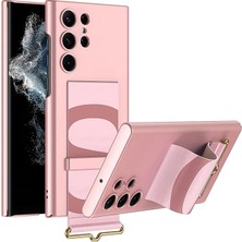 Galaxy S23 Ultra ile Uyumlu Deri Parmak Tutuculu Stand Olabilen Kamera Koruma Çıkıntı Yükselti Magsafe ile Uyumlu Askı Kayış Askılı Ince Sert Rubber Kılıf