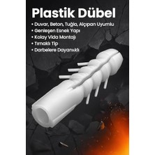 Plastik Dübel Seti, Duvar,, Tuğla, Alçıpan Uyumlu, Genleşen Esnek Yapı, Kolay Vida Montajı, Tırnaklı Tip, Güçlü Tutunma Sağlayan, Darbelere Dayanıklı (7 Mm, Adet, 50)