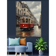 Mushen Studıo Kırmızı Tramvay Istanbul Şehir Dekoratif Kanvas - Mdf Ahşap Tablo