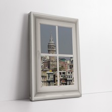 Mushen Studıo Galata Kulesi Manzaralı Pencere Görünümü Dekoratif Kanvas Tablo