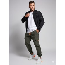 Wear Co Stıll Unisex Gri Kargo Cepli Jogger Pantolon - Turuncu Detaylı Likralı Rahat Kesim Alt