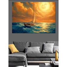 Mushen Studıo Altın Işıklı Yelkenli Gemi Dekoratif Kanvas - Mdf Ahşap Tablo