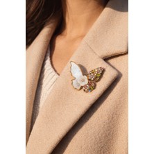 Göksunun İzi Göksunun Izi Altın Renk Çok Taşlı Sedef Detaylı Kelebek Form Kadın Broş