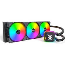 Hyperflow Dijital 360 Cpu Sıvı Soğutucu, 3100 Rpm Pompalı 360 mm Aıo, 3×120 mm E28 Argb Fanlar, Gerçek Zamanlı Dijital Ekran, Intel ve Amd Desteği (Siyah)