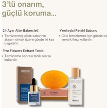 Kırışıklık Giderici Set - 24K Altın Cilt Bakım Jeli, 5 Çiçek Tonik ve Yenileyici Reishi Sabunu - Cilt Gençleştirme, Leke Karşıtı, Anti-Aging Bakım