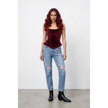 GILLA'S QUEEN Kadın Bordo Fransız Kadifesi Straplez Tasarım Büstiyer