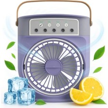 Eco Lounge Şarjlı Mini Buharlı Hava Soğutucu, Taşınabilir Portatif Mobil Sulu Klima, 3 Rüzgar Hızı, 3 Sis Modu, Buzlu Vantilatör 5 Sprey Delikli ile LED Işıklı 26CM x 20CM - CRV-002 (CRV-002 - Mor)