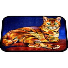 Petesia Kaplan Elekli Desenli Kedi Tuvalet Önü Paspası 60X45 cm
