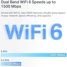 Halo H60X 2-Pack, AX1500MBPS, Dual-Band, Gigabit Portları, 100'E Kadar Cihaz Bağlanabilir, 350 M²'ye Kadar Kapsama, Akıllı Bağlantı, Mobil Uygulama ile Kolay Kurulum, Wi-Fi 6 Mesh Sistemi