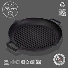 Eco Lounge Döküm Yuvarlak Izgara Tava, Metal Kulplu, 26CM, Siyah