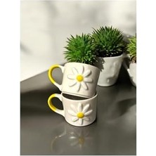 Eco Lounge 2 Li El Yapımı Papatya Model Kabartmalı Seramik Kupa