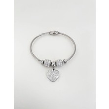 BG Jewellery Taşlı Kalp Çelik Bileklik