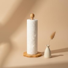 Eco Lounge Papatya Model Doğal Ahşap Kağıt Havluluk, Dekoratif Çiçek Tabanlı Bambu Mutfak Havlu Standı, Tezgah Üstü Dikey Rulo Peçetelik