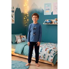 Kompedan Erkek Çocuk Interlok Bisiklet Yaka Pijama Takımı | Indigo 110
