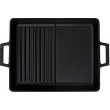 Eco Lounge Metal Döküm Izgara Tava, Metal Kulplu, 26X32CM, Siyah