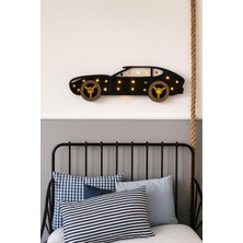 Runc Design Erkek Çocuk Odası Dekoratif Araba Lamba - El Yapımı Ahşap Işıklı Araba Figürü