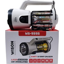 Wison WS-9595 Profesyonel El Feneri & Kamp Lambası | 5W – 3 Işık Modu – Asılabilir – Powerbank – Type-C Şarjlı