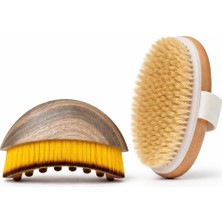 Busstier 2'li Set Ahşap Görünümlü Lenf Drenaj Yüz Fırçası + Doğal At Kılı Selülit Kuru Fırça