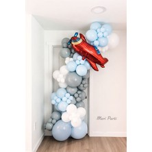 Meri Parti Uçak Temalı Balon Dekor Seti – Mavi Gri Konsept Parti Süsü |