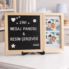 2in1 Ahşap Mesaj Panosu ve Resim Çerçevesi Tek Parça & 148 Karakterli Beyaz Harf Seti