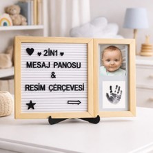 2in1 Ahşap Mesaj Panosu ve Resim Çerçevesi Tek Parça & 148 Karakterli Siyah Harf Seti