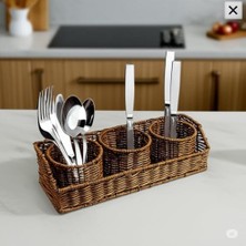 Eco Lounge Kosova Wicker Serisi 3'lü Hasır Örme Kaşıklık & Düzenleyici