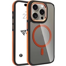 Magsafe ile Uyumlu Askeri Sınıfta Koruma Sararma Önleyici Çizilmeye Dirençli Sırt Manyetik Telefon Kılıfı (Turuncu, 14 Pro)