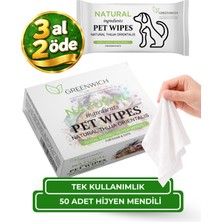 Greenwich Hijyen Mendili 50 Adet | Yüz Göz Kulak Ağız Pati Arka Bölge Temizliği | Tek Kullanımlık Kedi Köpek