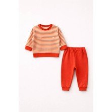 The Nest Kids Warm Sand Premium Organik Pamuklu Doğal Çizgili Bebek Alt Üst Takım