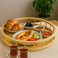 Eco Lounge Premium Bambu Serisi 35 cm Çitli Yuvarlak Tepsi