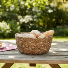 Eco Lounge El Yapımı Hasır Yuvarlak Ekmek Sepeti, Içi Bezli Çok Amaçlı Dekoratif Sepet ve Mutfak Düzenleyici (18X18X8 Cm)