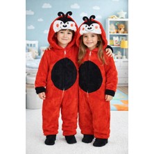 Bilge Trend Kız Erkek Çocuk Welsoft Peluş Uğur Böceği Nakışlı Kapüşonlu Tulum , Uyku Tulumu (1 Adet Tulumdur)